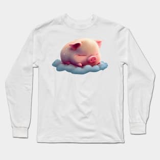 A baby piglet sleeping on a cloud Long Sleeve T-Shirt